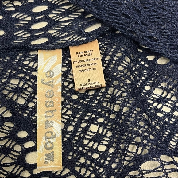 Navy Blue Crochet Open Front Waterfall Cardigan Size S - Picture 5 of 11
